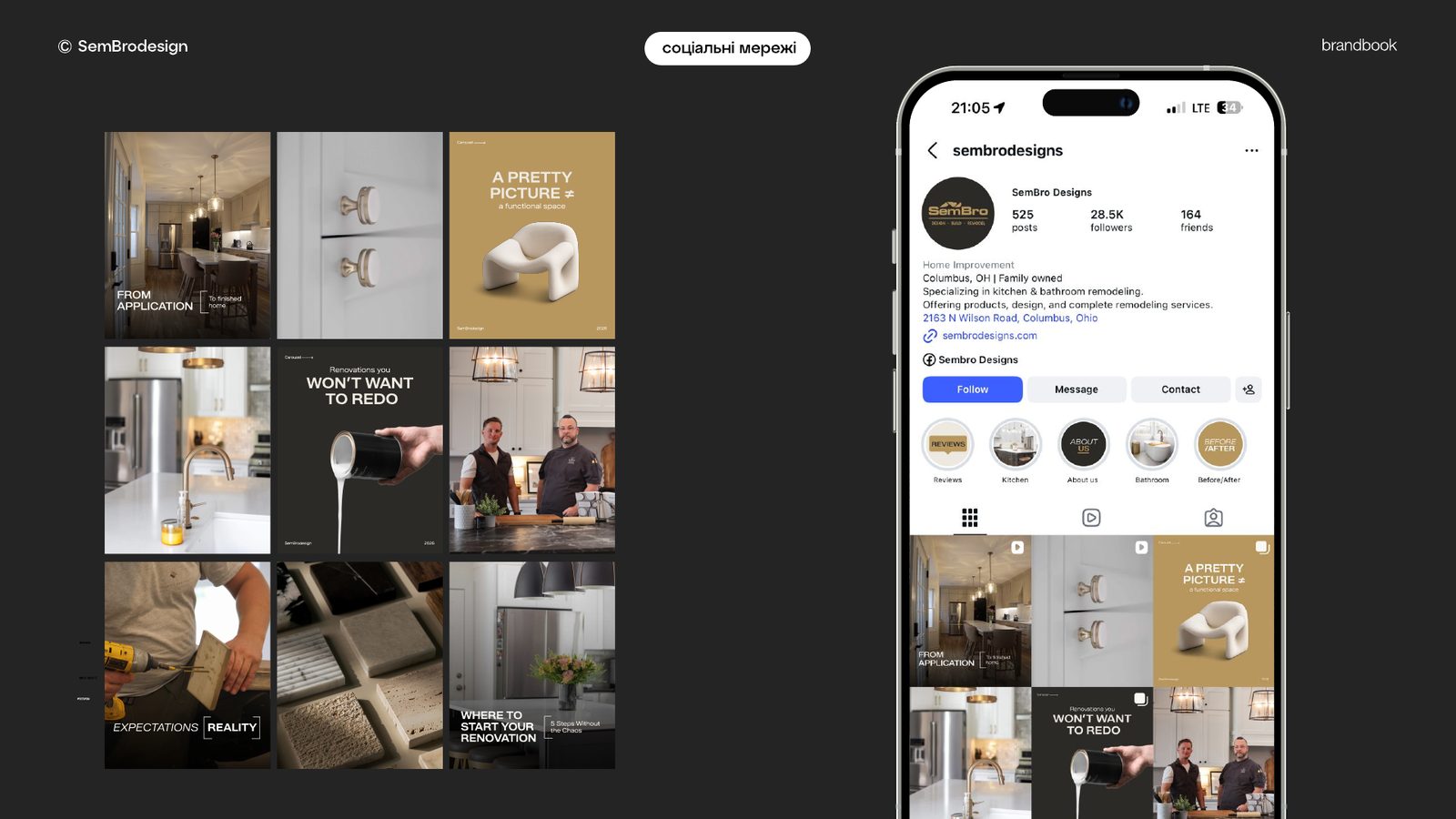 SemBro Instagram feed layout on a phone